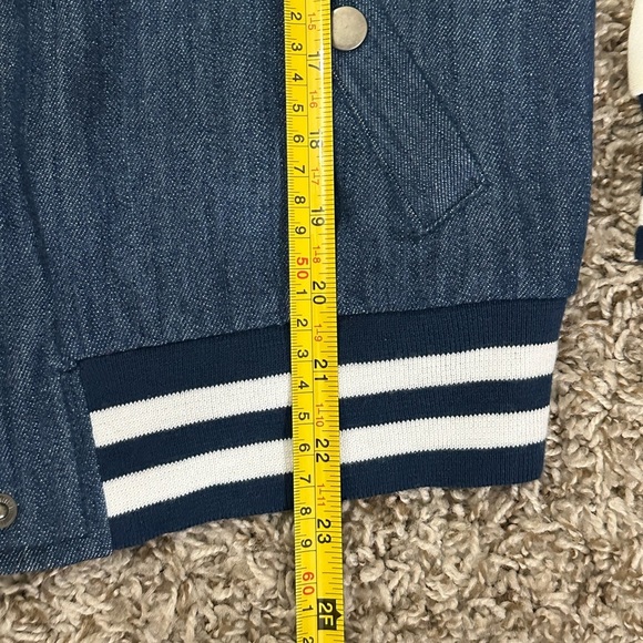IRIS LETTERMAN Varsity Jean Bomber Jacket sz L A282 - Picture 5 of 5